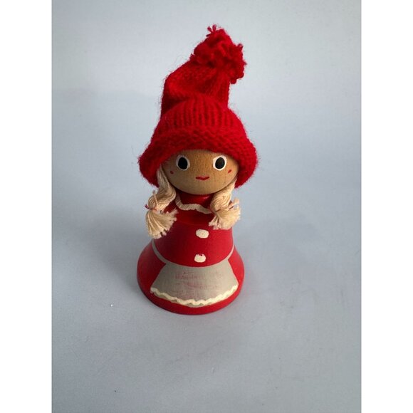 Handcrafted Lull Swedish Wooden Red Christmas Girl Tomte Figure 3" - Picture 1 of 5